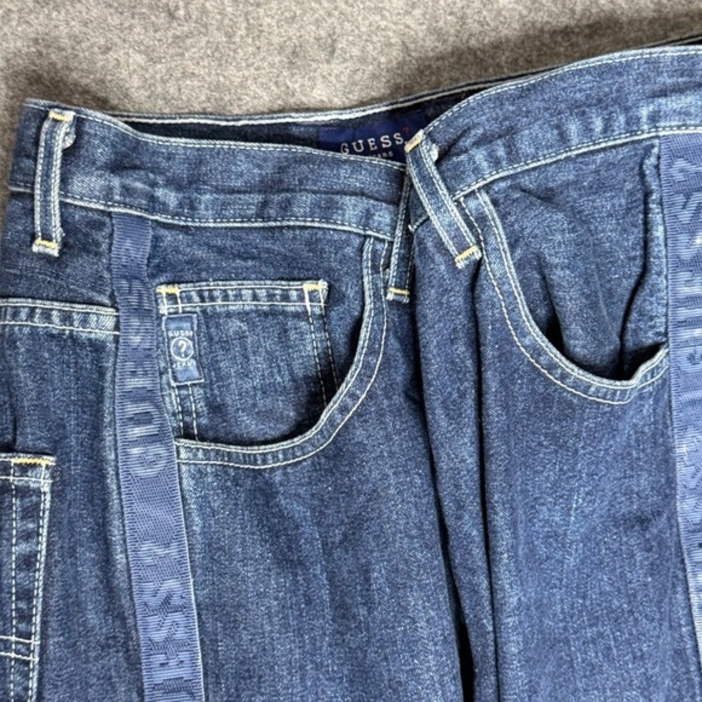 Vintage Guess Jeans Mens 36 Denim Shorts Indigo Logo Tape Baggy Made in USA SS - Picture 3 of 10